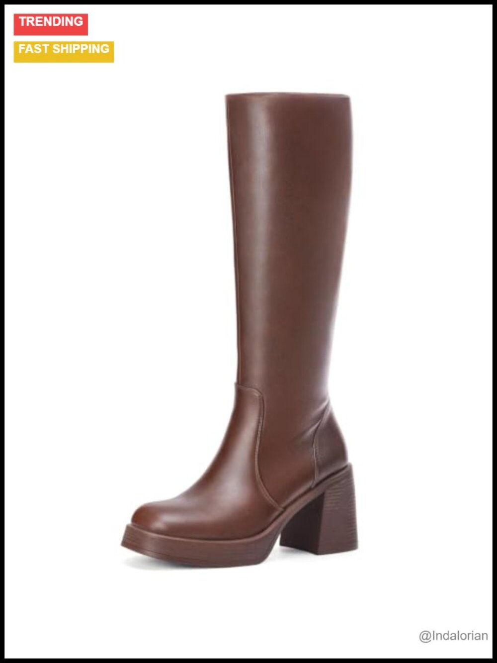 Knee High Platform Boots Chunky Block Heel Square Toe Faux Leather
